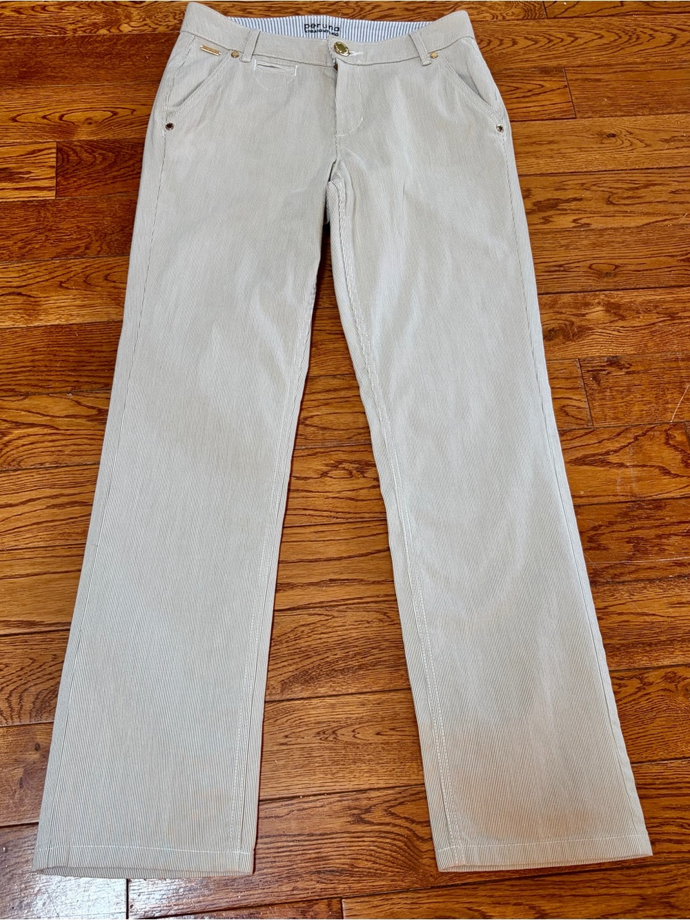 Per Una by Marks & Spencer Pinstripe Straight Leg Pants Neutral Gold US 4 / UK 8